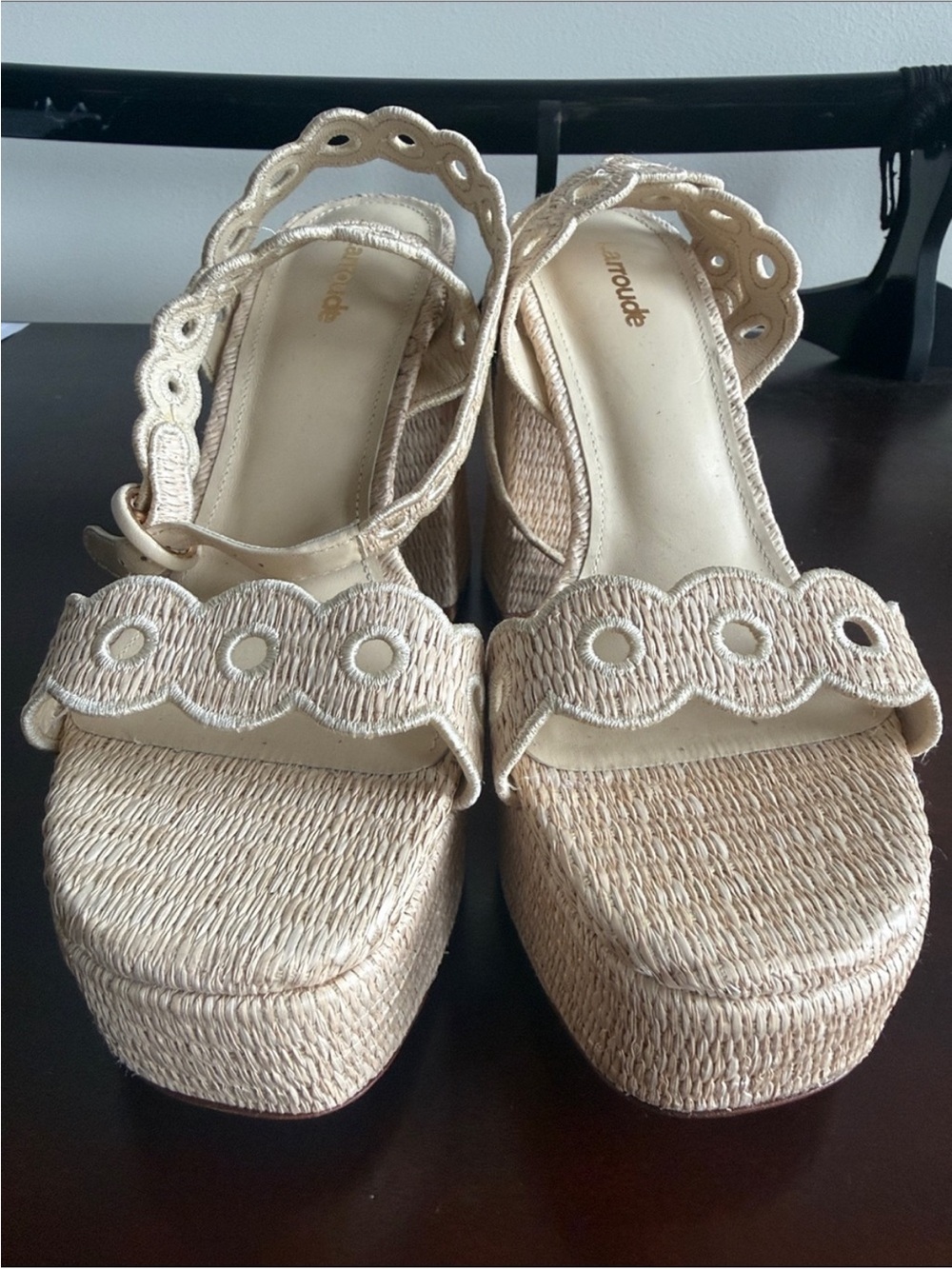 Larroude Cream Woven Platform Sandals